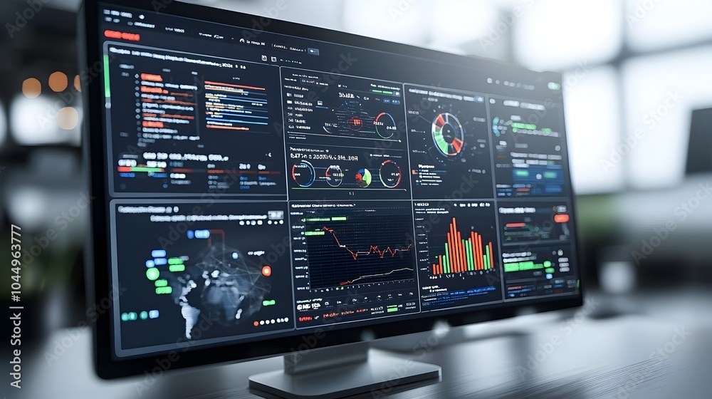 Leinwandbilder Cutting Edge Interactive 3D Data Dashboard Designed for Comprehensive Business Intelligence Analytics and Real Time Metrics Tracking  Tailored for Corporate Decision Making Reporting