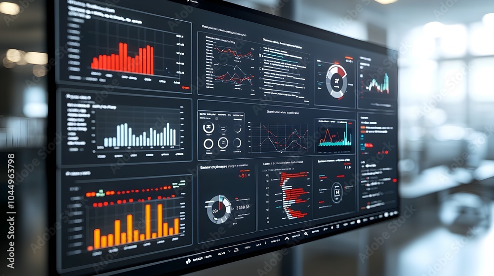 Poster Innovative virtual business intelligence dashboard featuring cutting edge 3D data rendering abstract technology visuals