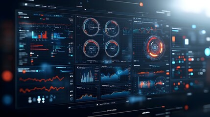Obraz premium Sophisticated 3D data dashboard designed for comprehensive business intelligence real time metrics tracking and data driven decision making