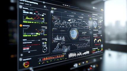 Innovative 3D rendered business intelligence dashboard featuring abstract technology graphics and virtual data visualization tools providing deep insights into company performance financial trends