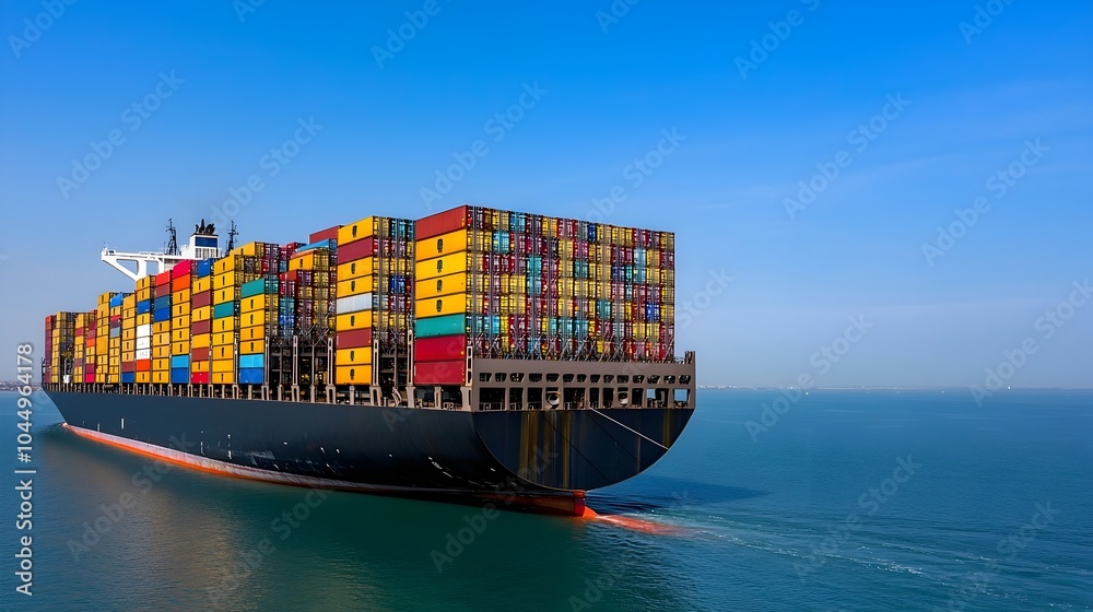Aufkleber massive container ship gliding through calm blue waters cargo stacked neatly in layers captured from
