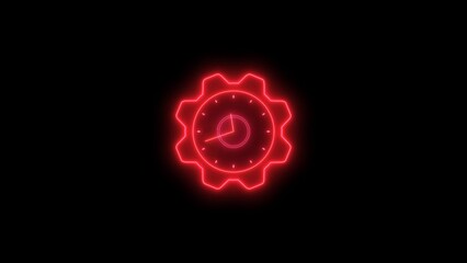Neon clock isolated, counting down analog clock symbol, Glowing neon clock