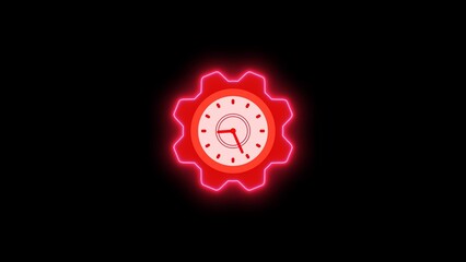 Fototapeta premium Neon clock isolated, counting down analog clock symbol, Glowing neon clock