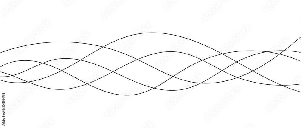 Leinwandbilder Thin black wavy lines pattern isolated on transparent background. Editable stroke Vector 