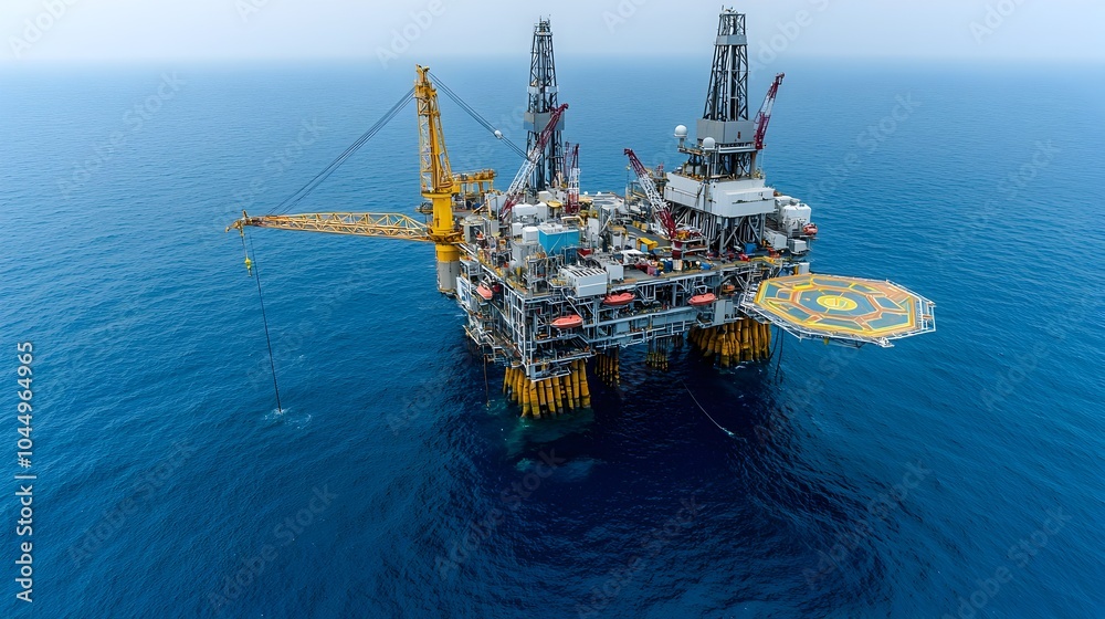 Aufkleber aerial view of a massive offshore oil rig platform with intricate crane structures and equipment aga