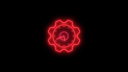 Neon clock isolated, counting down analog clock symbol, Glowing neon clock