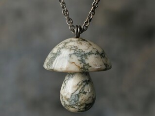 Polished Marble Mushroom Pendant on Chain, Fashion Accessory Generative AI