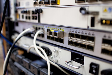 Work internet switch close up, signal, internet, connection.	