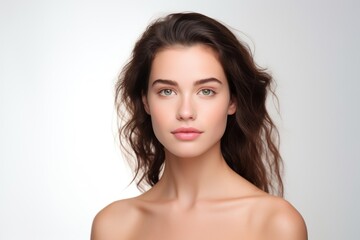 Fototapeta premium Portrait beautiful young woman with clean fresh skin portrait adult photo. .