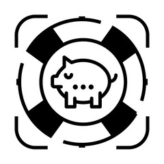 Emergency Fund Icon – Life Buoy Encircling a Piggy Bank, Indicating Savings for Unexpected Situations