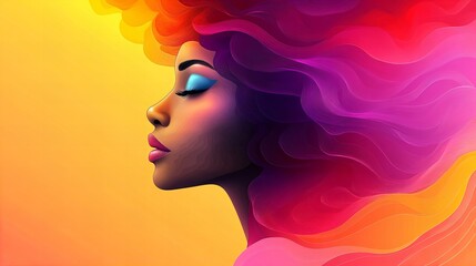 Vibrant gradient: portrait of a woman with colorful abstract hair and closed eyes