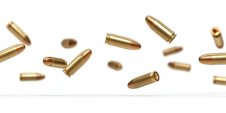 Falling big bullets border ammunition background weapon.