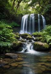 Obraz premium waterfall with lush greenery surrounding it, creating a tranquil scene