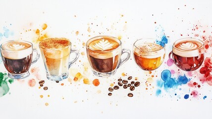 Artistic set of vector coffee beans and coffee cup drinks isolated on white background,hand-drawn vector,hot coffee drinks,cafe shop,modern flat design,Fashionable and cute coffee motif concept.