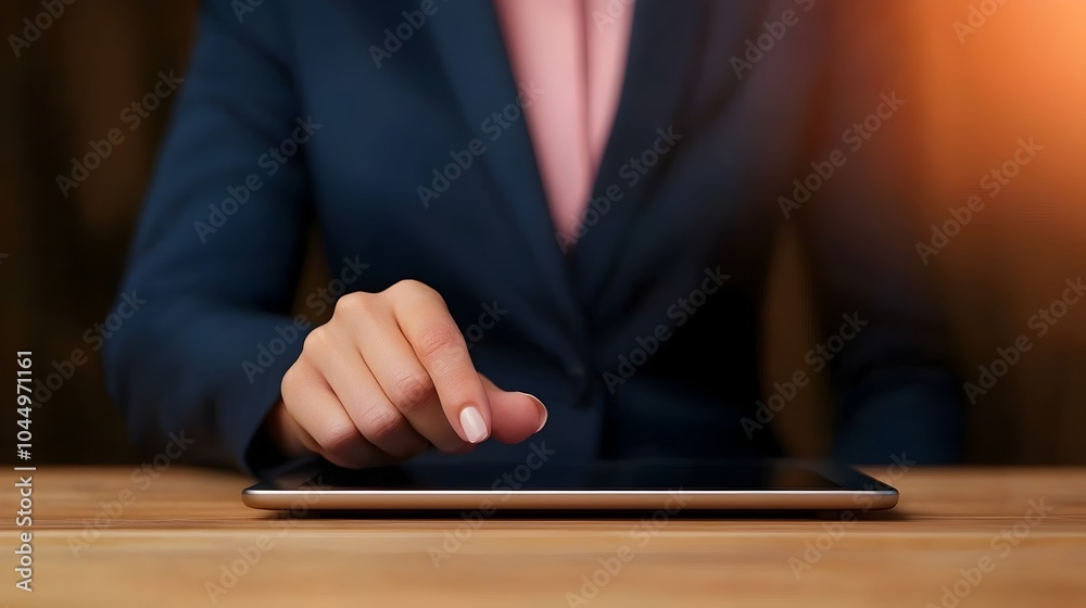 Fototapete elegant professional woman s hand interacting with tablet showing dynamic graphs and digital data an