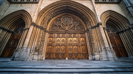 Obraz premium Intricate Wooden Doors of Historical Cathedral