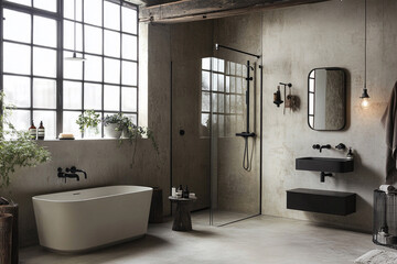 Open-concept bathroom with industrial touches modern