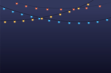 The lantern shines at night. The garland in the sky will light up. celebration and light. vector illustration in flat style.