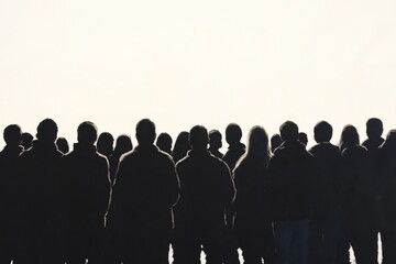 Crowd of People Standing Together in Silhouette Against Bright White Background Generative AI