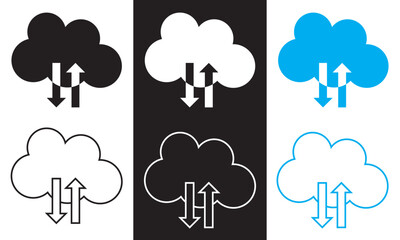 Cloud Computing  solid web and editable stroke icon set.  Cloud, computing, server, database, technology, networking, data and internet. isolated on white and black background. Vector illustration.