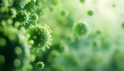 Close-up of a floating green virus on a light background, ideal for COVID-19 or pandemic related visuals Generative AI