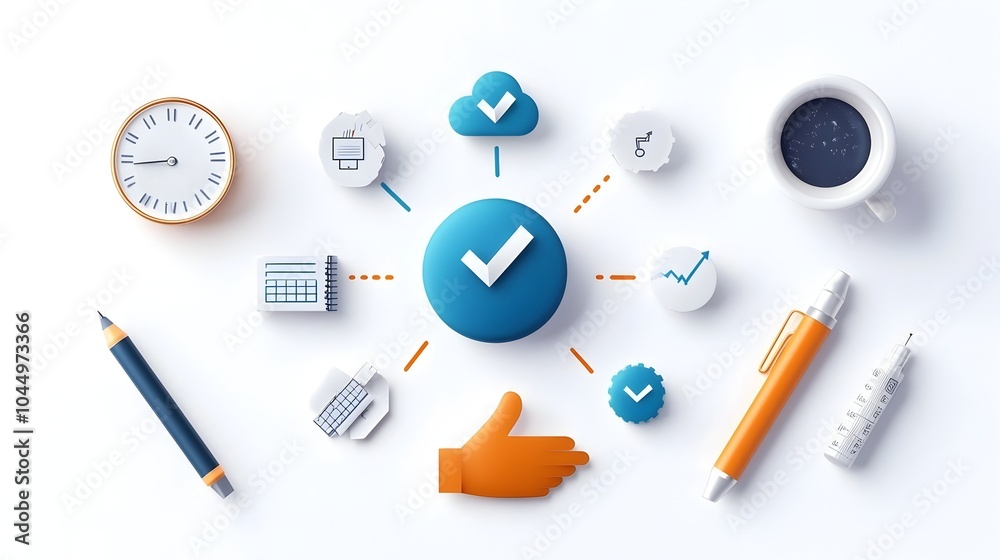 Aufkleber A contemporary art style infographic visualizing a step by step workflow process for scheduling planning and effective teamwork management in a business or project based environment