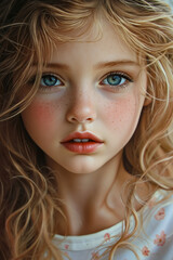 Fototapeta premium A close up of a young girl with blue eyes and freckles