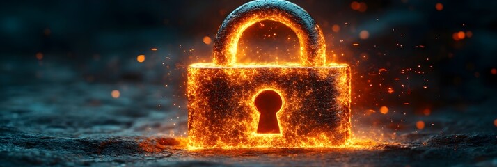 Broken padlock with shattered pieces flying, symbolizing an email security breach, dark background, glowing red highlights, cyber threat emphasis