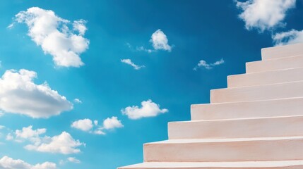A mesmerizing staircase ascends into the sky, signifying aspirations, dreams, and the pursuit of higher goals amidst a stunning landscape of clouds and clarity.