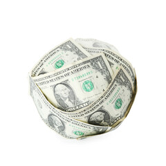 Ball made of dollar banknotes isolated on white