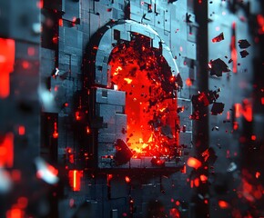 Broken padlock with shattered pieces flying, symbolizing an email security breach, dark background, glowing red highlights, cyber threat emphasis