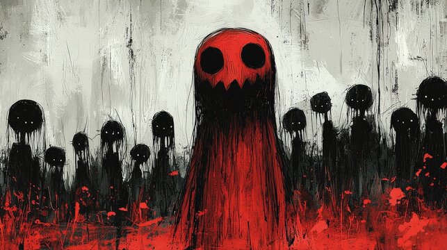 Hand-drawn doodles of cute Halloween characters, including quirky witches, silly skeletons, and playful cats, creating a fun and engaging background for the holiday.