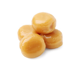 Tasty hard toffee candies isolated on white