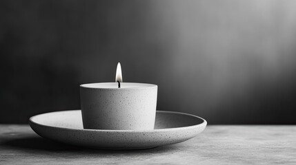 Minimalist Candle on Plate in Monochrome Setting
