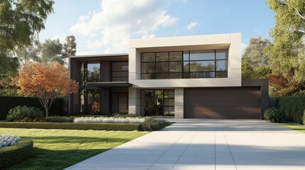 Modern exterior design, focusing on sleek and contemporary aesthetics for modern home exteriors