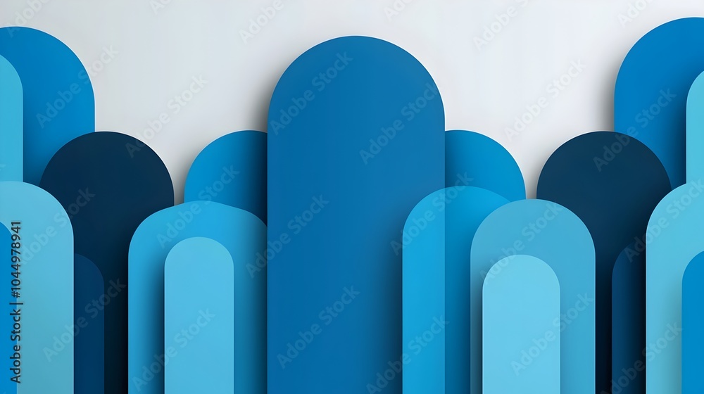 Poster Minimalist geometric abstract design with blue gradient shapes and soft shadows creating a futuristic digital and technological background perfect for tech headers banners or other creative projects