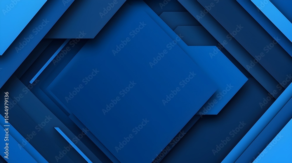 Poster Minimalist geometric design with blue gradient shapes and shadows creating an abstract futuristic background perfect for technology related art and creative projects