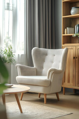 Elegant and Cozy Indoor Living Room Decor with Stylish Armchair and Natural Light
