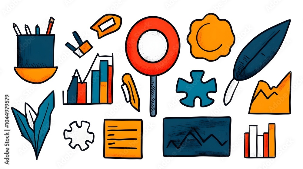 Poster Doodle sketch icons depicting business elements such as target puzzle chart and teamwork in a hand drawn style suitable for career office and corporate themes