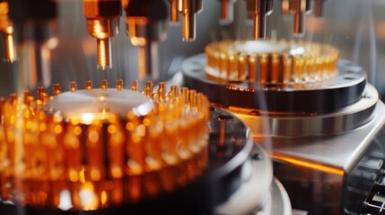 Detailed shot of the ball polishing machine with its rotating brushes and shining result.