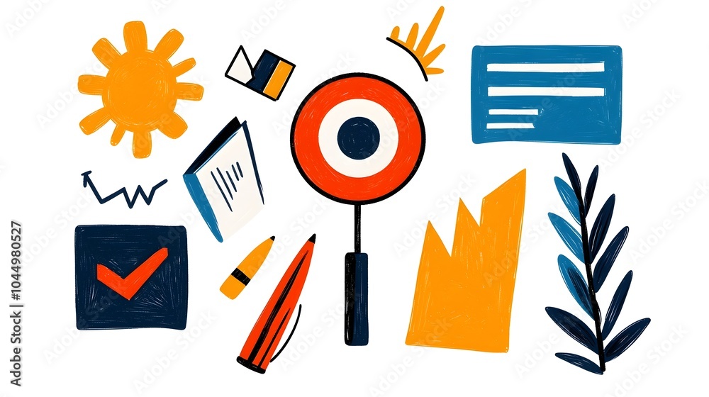 Poster whimsical and playful hand drawn business doodle icon set including target puzzle teamwork and finan