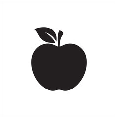 A black and white  apple vector silhouette  with a leaf on it