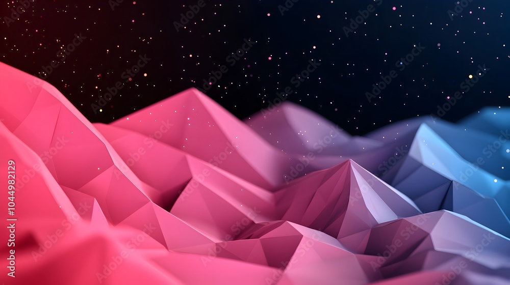 Poster Futuristic 3D polygonal mesh with glowing sparkles digital abstract background for landing pages tech visuals and creative designs  Colorful vivid and innovative digital art with a clean elegant