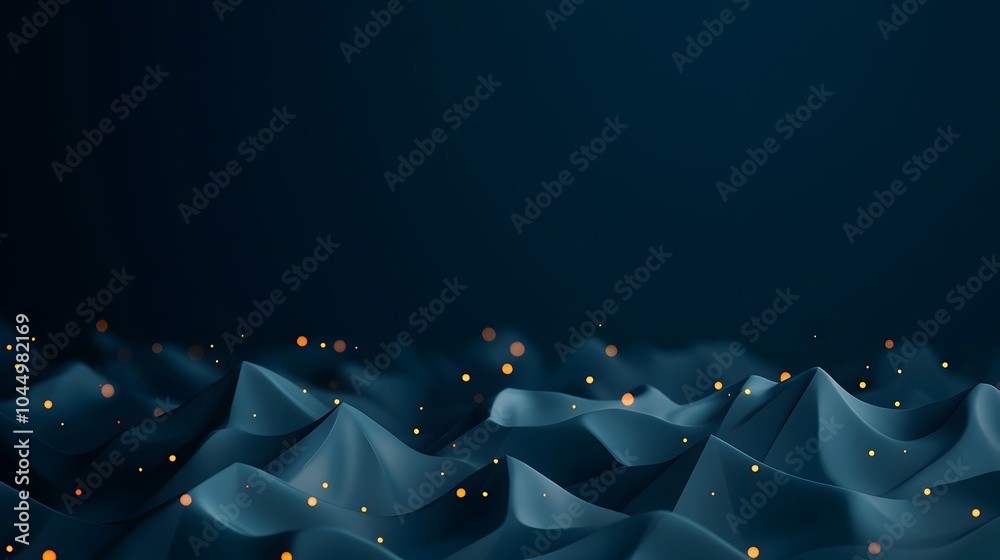 Poster Futuristic 3D polygonal mesh with glowing sparkles a digital abstract background perfect for landing pages tech visuals and creative designs  This visually striking image features a low poly