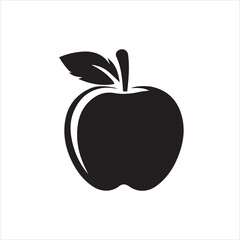 A black and white  apple vector silhouette  with a leaf on it
