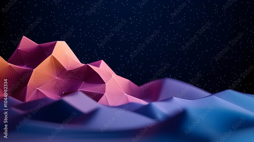 Poster Polygonal mesh background with sparkly faceted geometric details created through 3D rendering  This digital texture can be used for futuristic landing page designs creative website visuals
