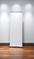 Blank roll up stand banner. Blank mockup for presentation isolated on wall background isolated with white highlights, png