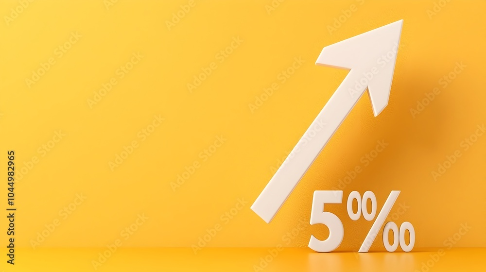 Fototapete Falling Percent Symbol on Yellow 3D Rendering of a Chart Arrow Background Representing Declining Economic Trends Financial Market Downturns and Decreasing Mortgage Rates