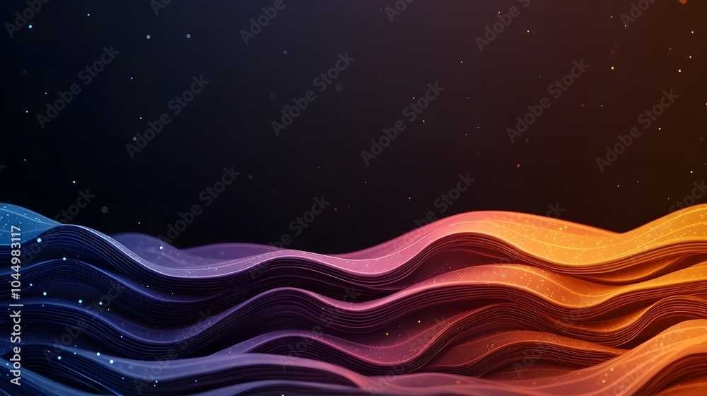 Fototapete Glowing Digital Landscape with Flowing Data Lines and Luminous Dots Representing the Abstract Interconnected Nature of Generative Intelligence on a Dark Futuristic Background