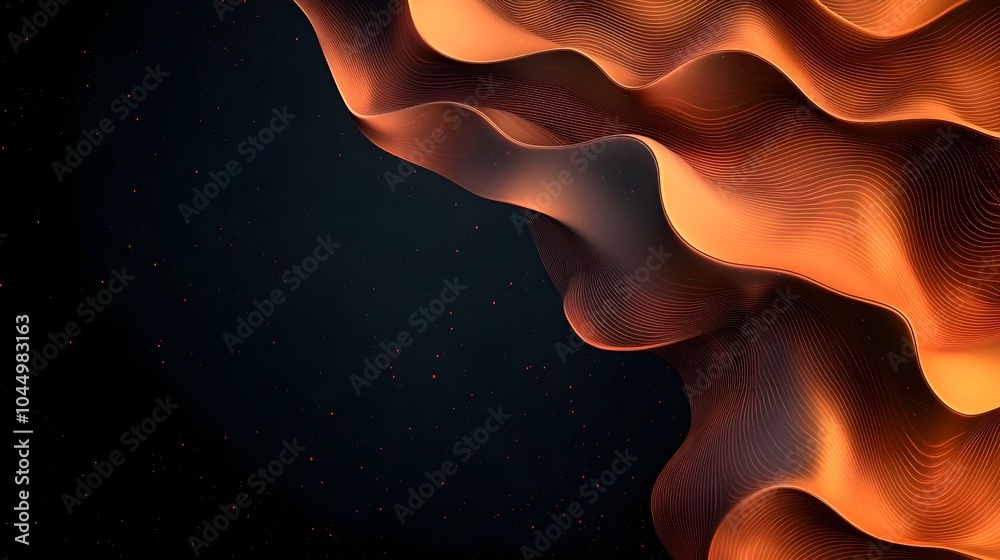 Aufkleber Stunning digital landscape with abstract flowing data lines and glowing dots representing the dynamic and innovative nature of generative intelligence on a dark futuristic background